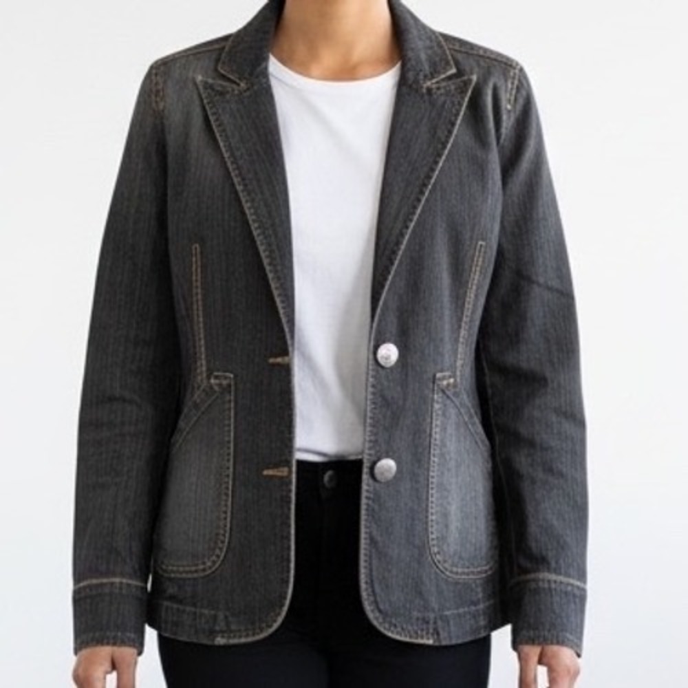 Jeanstar Womens Dark Wash Denim Blazer Jacket Large Y2K indie sleaze grunge